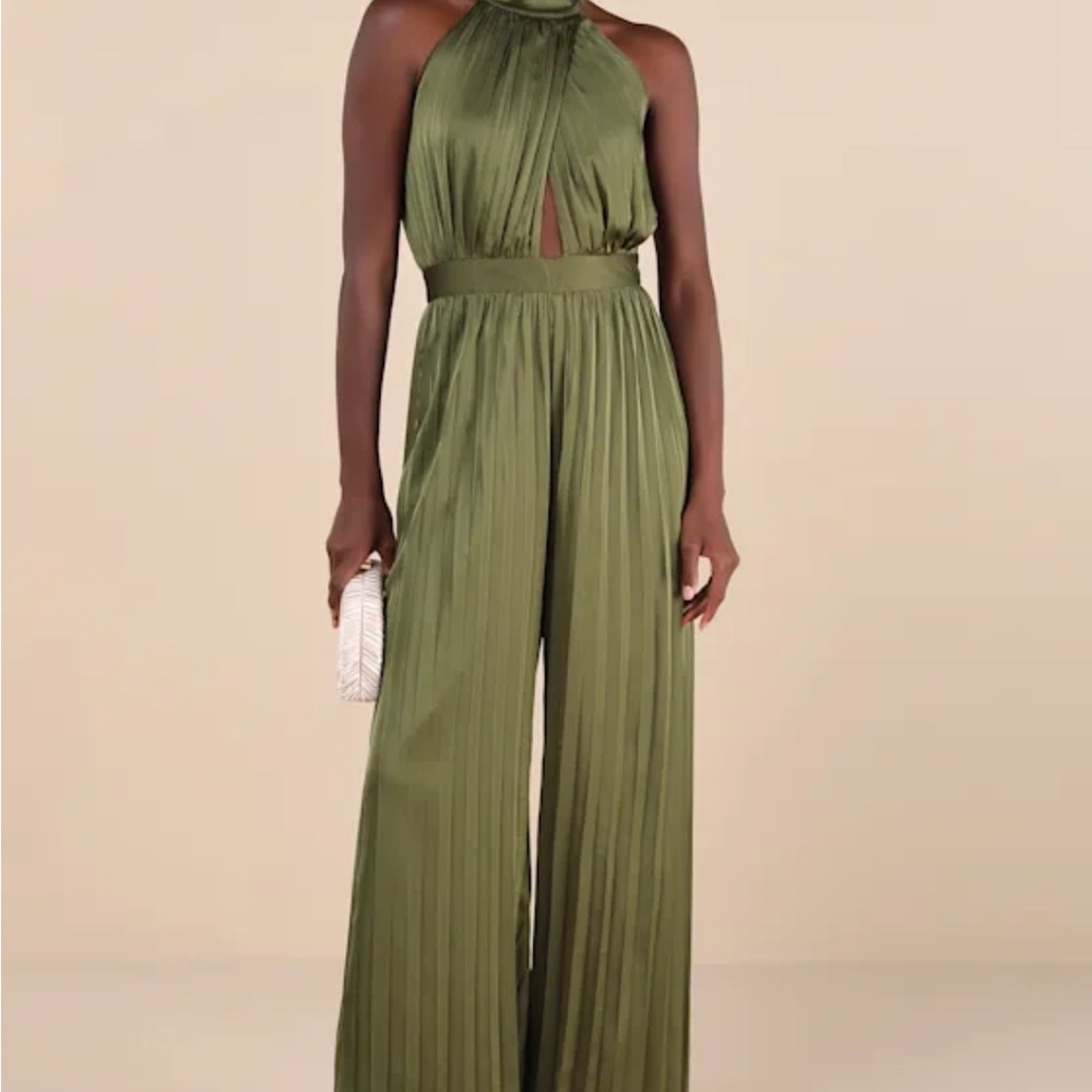 Lulu’s Olive Green Halter Jumpsuit